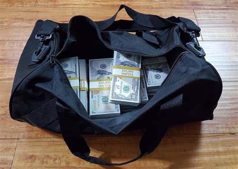 fake bag of money|prop money duffel.